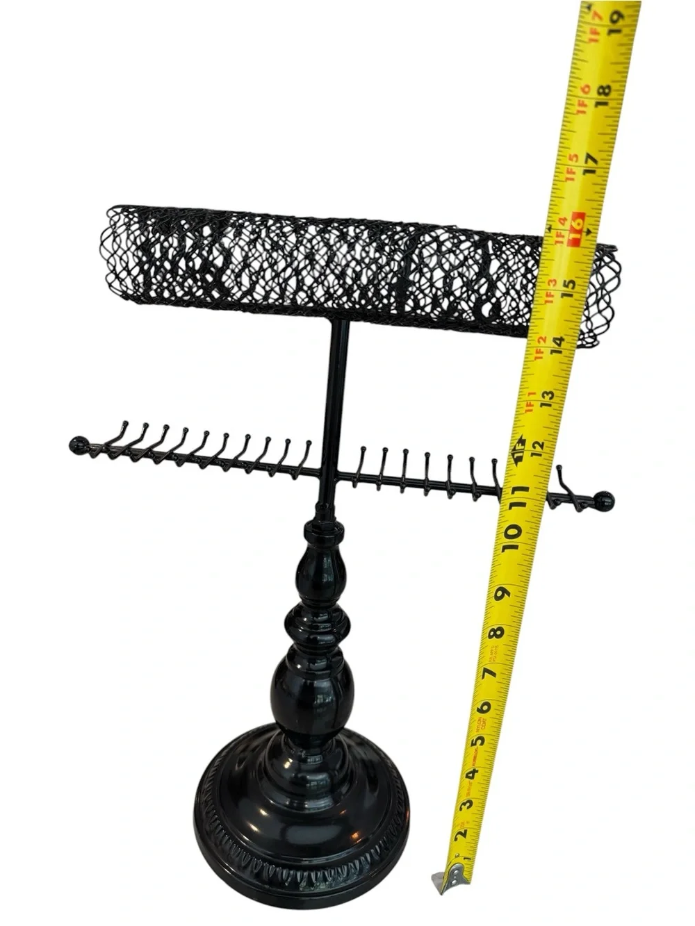 Two Tiered Vintage Style Black Metal Jewelry Stand with Multi-Arm Hooks - Picture 6 of 8